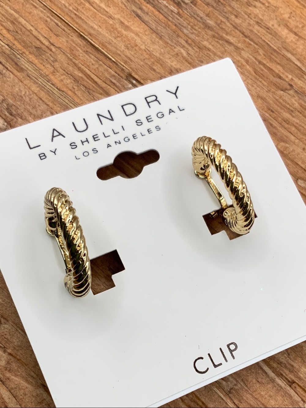 Laundry By Shelli Segal Shiny Gold Tone Rope-Textured Clip Hoop Earrings
